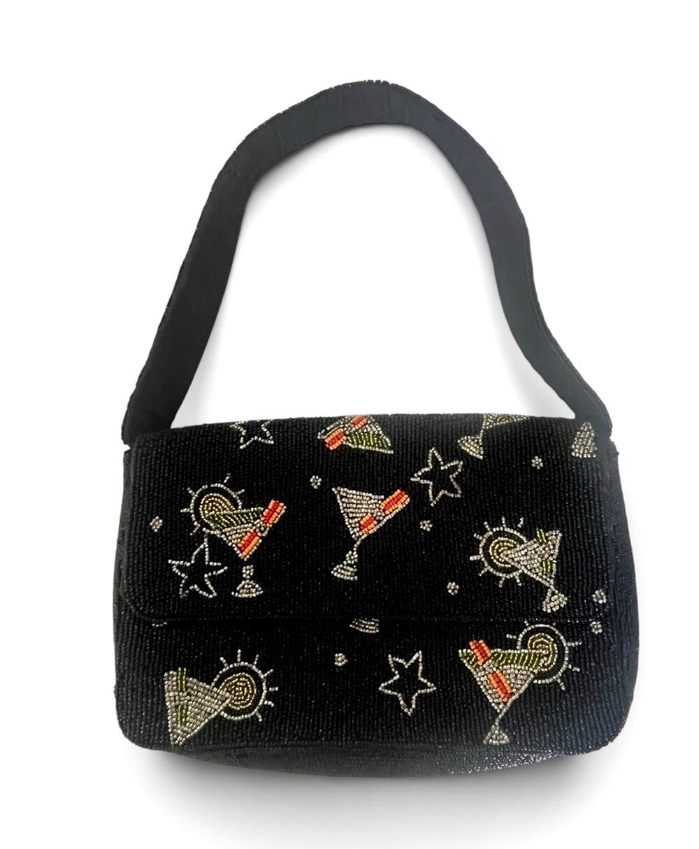 Viral Beaded Handcrafted Martini Shoulder Bag Holiday Made in India Black